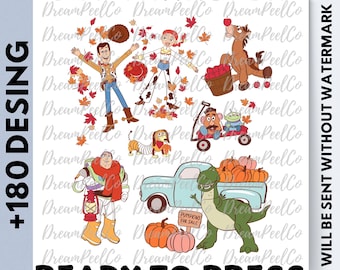 Autumn Themed DTF Transfers, Toy Story Kids Shirt Designs, Ready to Press, Fall Apparel Print