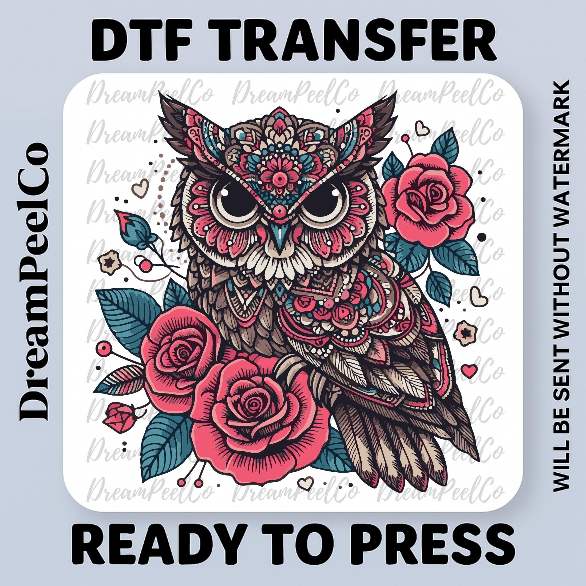 Floral Boho Owl DTF Transfer, Vintage Aesthetic Shirt Print, Ready to Press Mandala Design Direct to