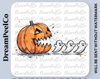 Halloween Pumpkin & Ghosts DTF Transfer, Spooky Cute Heat Press Design, Retro Jack O Lantern Ready to Press Iron On