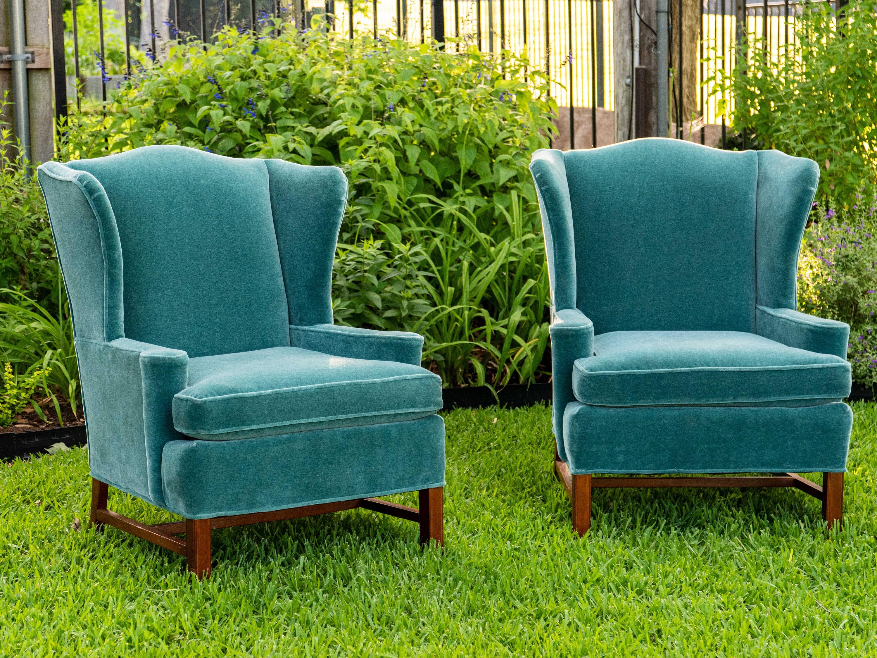 Pair of Wingback Mohair Blue/green Chairs Etsy