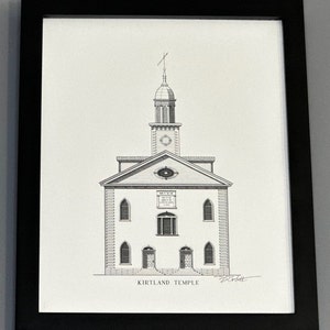 Kunst aan de muur Kirtland Temple, LDS Art, 11 x 14, 8 x 10 print, artwork, pen en inkt, lijntekening, architectuur, handtekening, lds-tempel
