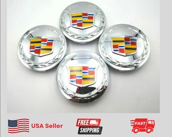 Set Of 4 Cadillac Center Wheel Cap Stickers - Glossy Emblem Logo Decals