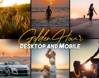 8 ajustes preestablecidos de HORA DE ORO, Instagram, Puesta de sol, Cálido, Escritorio, Móvil, Ajuste preestablecido de Lightroom de estilo de vida nítido para bloggers influyentes