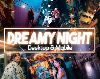 Ajustes preestablecidos de Lightroom "Noche de ensueño", Urbano, Neón (Móvil, Ordenador)