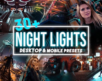 36 ajustes preestablecidos de Lightroom para dispositivos móviles y de escritorio de luces nocturnas, ajuste preestablecido de LR para fotografía nocturna, filtro de edición, tema de Instagram de estilo de vida de blogger DNG