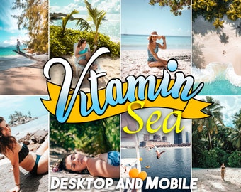 22 ajustes preestablecidos VITAMIN SEA Móvil y escritorio Instagram Puesta de sol Cálido Estilo de vida nítido Lightroom Preset, Playa, Mar, Isla ajustes preestablecidos