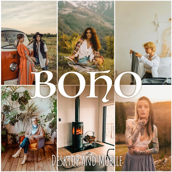 12 Boho Lightroom Presets, Desktop And Mobile, Bohemian, Brown, Moody, Warm, Wedding Presets, Golden Filters, Minimalistic Vibe, Nature Tone