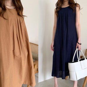 Women's Linen Sleeveless Dress Crew Neck Casual Tank Dress---Size S