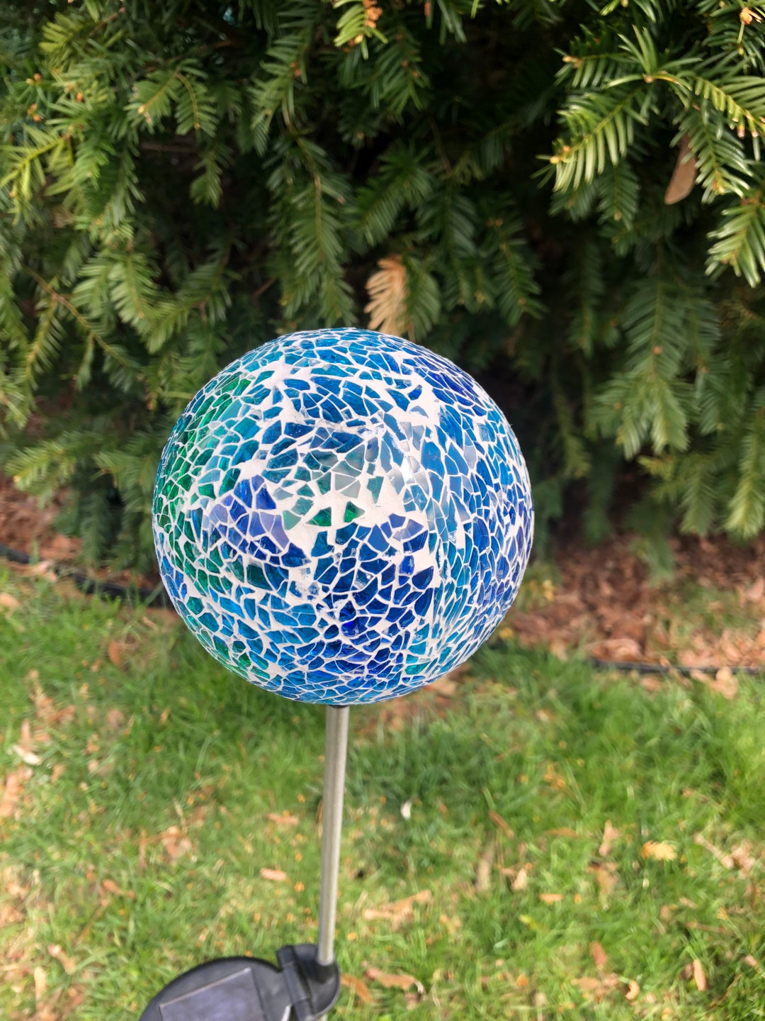 Glass Blue Ball Globe Garden Stake Decoration Solar Memorial Gift Light