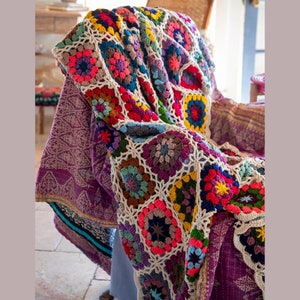 Couverture Granny Square Crochet Multicolore, Couverture Fleurs Crochet, Couverture Flower Granny Square Crochet, Couverture Easy Flower Granny Squares image 3