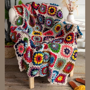 Granny Square Crochet Blanket Multi colored,Flowers Blanket Crochet,Flower Granny Square Crochet Blanket,Easy Flower Granny Squares Blanket