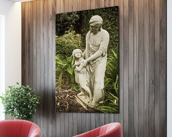 Stretched Canvas Statue Graveyard Fine Art Photo Print Green White Religious Cemetary Macro Blur Bokeh Photography Nature Plants Natural