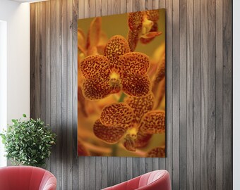 Stretched Canvas Flower Floral Fine Art Photo Print Orange Orchids Red Macro Blur Bokeh Photography Nature Plants Natural