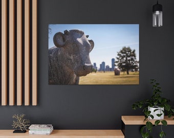Stretched Canvas Cow Scuplture Dalls Skyline Fine Art Photo Print City Park Cows Statue Macro Blur Bokeh Photography Nature Plants Natural