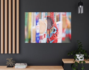 Stretched Canvas Native American Beads Crafts Fine Art Photo Jewelry Necklace Heritage History Tradition Macro Blur Bokeh Photography Indian