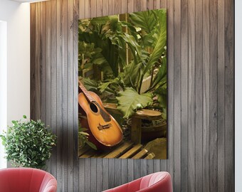 Stretched Canvas Summer Guitar Flower Floral Fine Art Photo Print Green Tropical Brown Macro Blur Bokeh Photography Nature Plants Natural