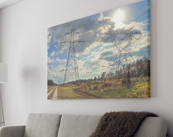 Stretched Canvas Power Lines Fine Art Photo Print HDR Clouds Sky Photography Nature Plants Natural