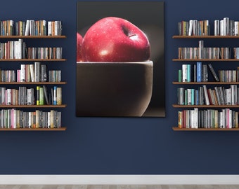 Stretched Canvas Apples Bowl Kitchen Table Food Restaurant Fine Art Photo Print Red Black Macro Blur Bokeh Photography Nature Plants Fruit