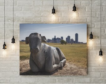 Stretched Canvas Cow Scuplture Dalls Skyline Fine Art Photo Print City Park Cows Statue Macro Blur Bokeh Photography Nature Plants Natural