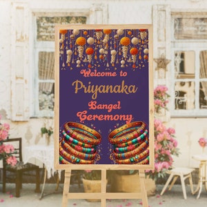 Bindi and Bangle wedding welcome sign, Bangle ceremony indian wedding sign for instant download, Wedding welcome board for mehndi ceremony