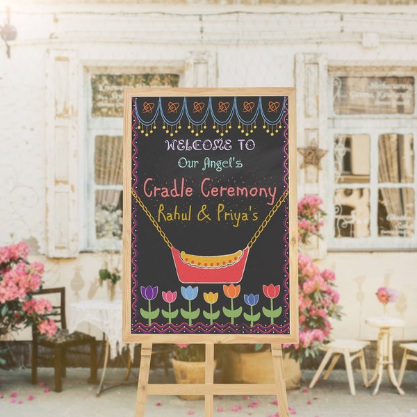 Baby cradle ceremony chalkboard sign, Naming ceremony for indian baby welcome sign, Barasala ceremony printable sign for instant download