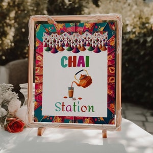 Chai Station Sign | Indian Chai table sign & Indian Food station sign | Indian Wedding Desi Event Food | Henna, Mehndi decor as Haldi decor