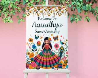 Half Saree & Langa Voni Welcome sign Half Saree Voni,Pavadai Dhavani sign board, Saree function South Indian Puberty Ceremony,Pattu pavadai
