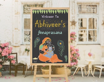 Annaprashana sign first rice eating ceremony, Mukhebhat welcome sign as annaprashana banner for hindu baby rice feeding as paasni sign