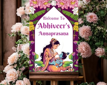 Yashoda Krishna Annaprashana Welcome Sign: Baby Rice Ceremony (Digital Download)