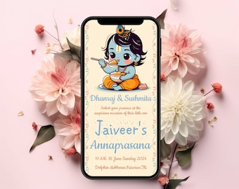 Annaprashana digital invitation,first rice eating ceremony,Mukhebhat invitation as annaprashana banner for hindu baby rice feeding tradition