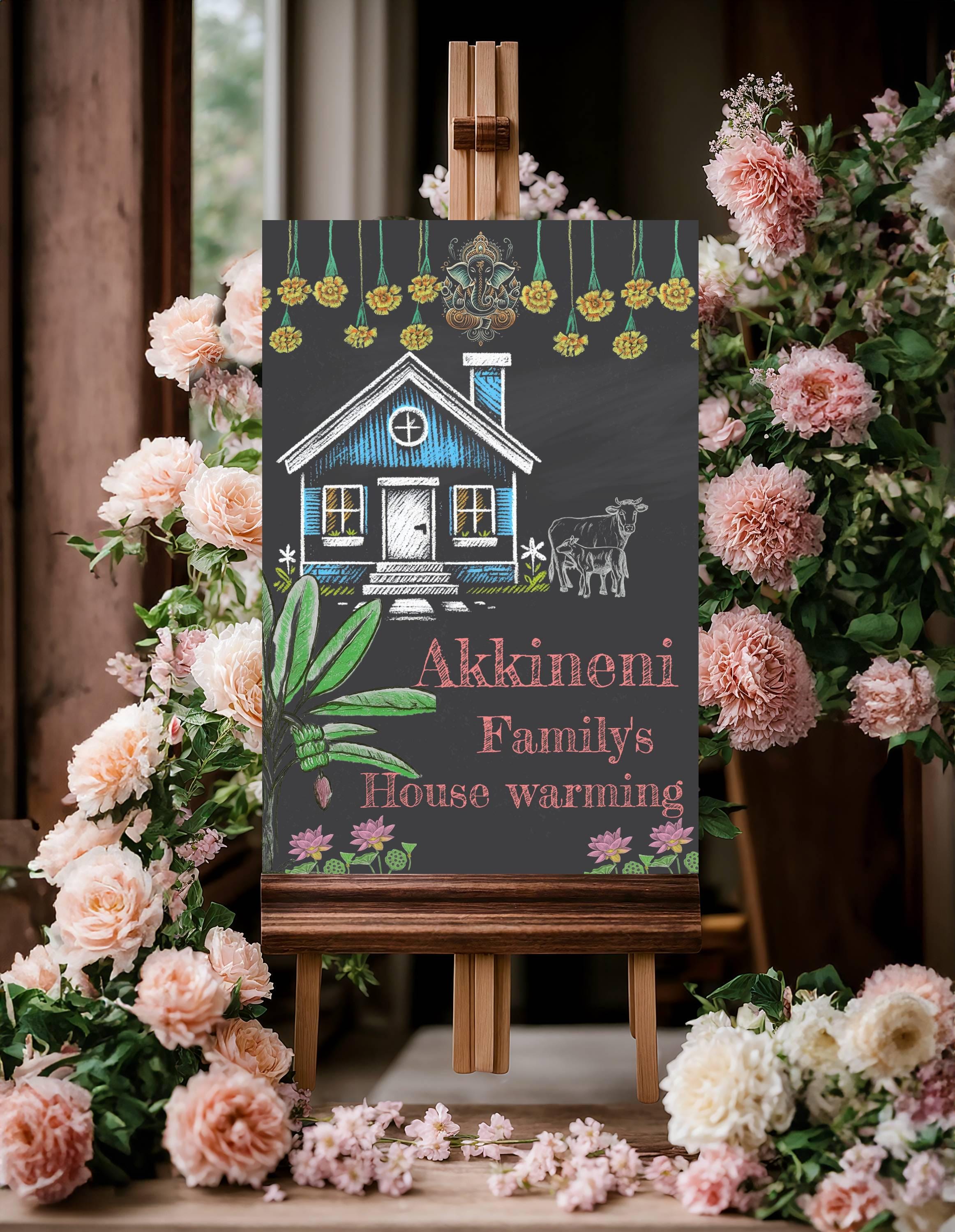 Gruhapravesam Invite, Chalkboard,south Indian Housewarming Welcome