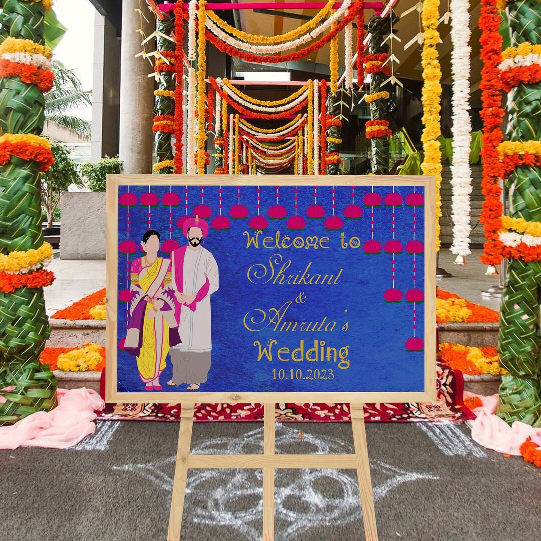 Maharashtrian Wedding Welcome Sign Indian Wedding Welcome Etsy