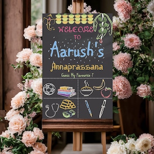 Annaprashana-bord eerste rijstetceremonie, Mukhebhat-welkomstbord als annaprashana-banner voor hindoe-baby rijst voeren als paasni-bord