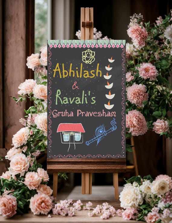 パクユチョン house warming party fanmeeting Chalkboard House Warming Sign, South Indian Housewarming Sign for