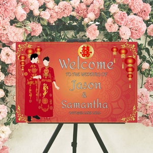 Chinese wedding poster for instant download, Mandarin wedding welcome sign as wedding board, Printable sign as asian wedding decor