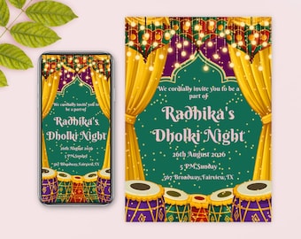 Editable Dholki Invitation: Colorful Night Party Invite (Digital File, 5x7, 1125x2436, 1080x1920 )
