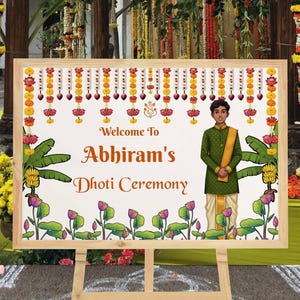 Dhoti Zeremonie Zeichen Indisches Zeremonie-Zeichen Dhoti Zeremonie Dhoti Funktions-Zeichen Südindische Zeichen Dhoti Mobile Fadenzeremonie Willkommensschild
