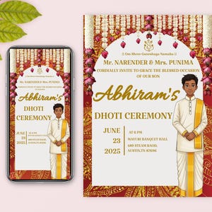 Uitnodiging voor Dhoti-ceremonie voor uitnodiging voor Dhothi-functie, Panchalu-uitnodiging voor Pancha Kattu, Panchagajam Mobile Invite Pacha Kattu Angavastram