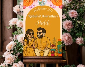 Välkomstskylt för Haldi-ceremoni: Indisk bröllopsdekor (digital nedladdning, 24x36, 20x30, 16x20, 11x14)