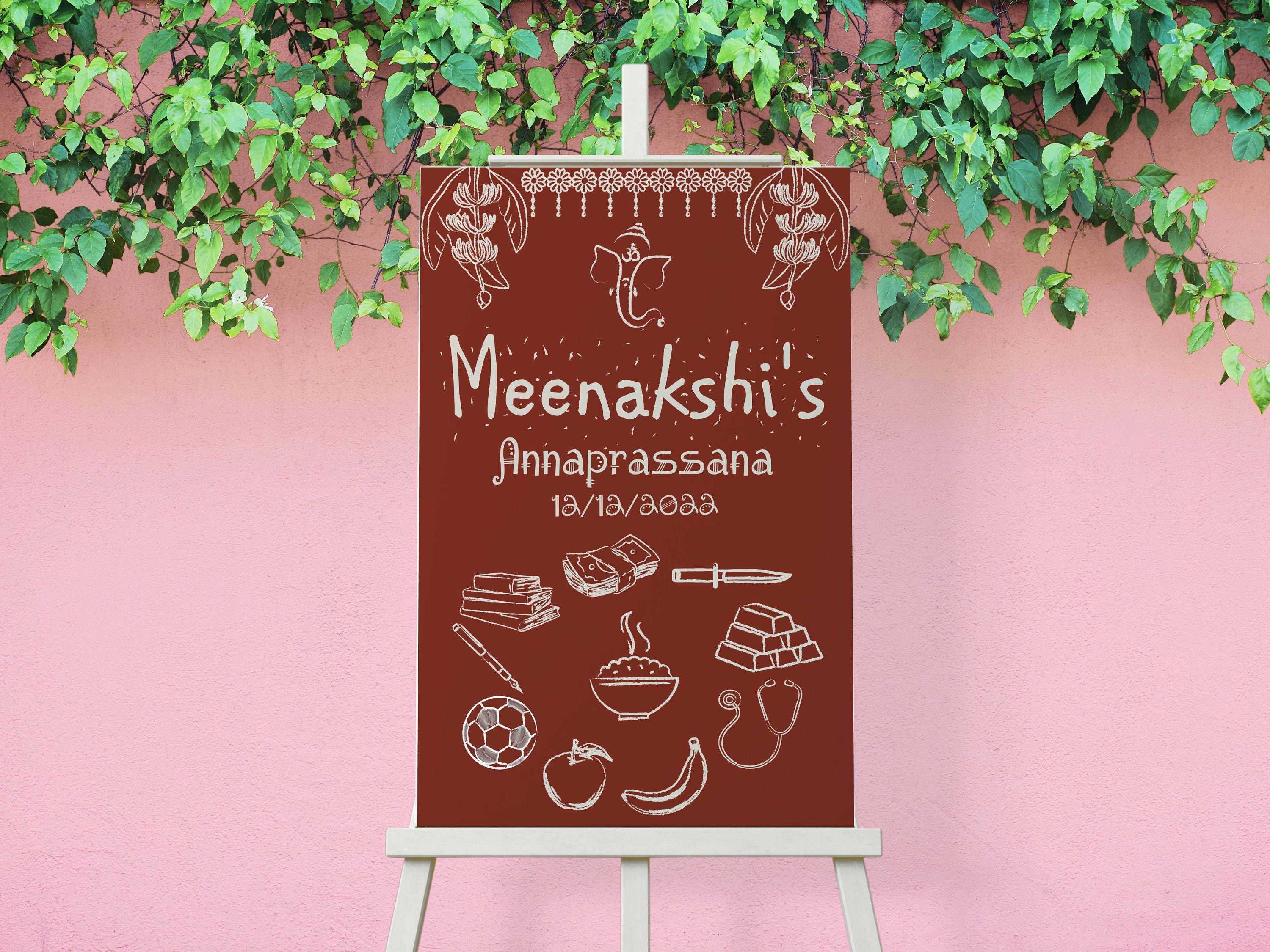Yellow Rice Ritual Poster Annaprasana Terracotta Sign First Rice Eating Ceremony, Mukhebhat ...