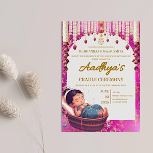 Baby Girl Cradle Ceremony,Invitation for barasala Ceremony, Uyyala Naming Invites Template, Indian Naming Ceremony, Digital Download