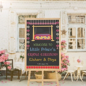 Baby cradle ceremony chalkboard sign, Naming ceremony for indian baby welcome sign, Barasala ceremony printable sign for instant download