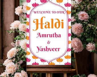 Välkomstskylt för Haldi-ceremoni: Indisk bröllopsdekoration (digital nedladdning, 24x36)
