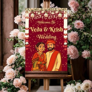 Maharashtrian wedding welcome sign, Indian wedding welcome board for marathi couple, Printable sign instant download as indian wedding decor