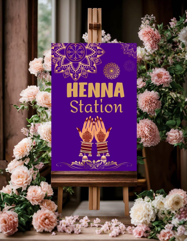 Mehandi Station Mehndi Station Sign: Henna Party Decor, Desi Wedding Favors (digital ...