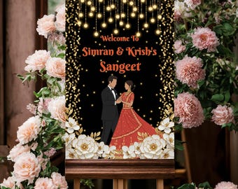 Indian Sangeet Sign & Indian Sangeet Welcome Sign, Sangeet Decor sign as Sangeet Poster, welcome to sangeet signs in wedding jaggo night