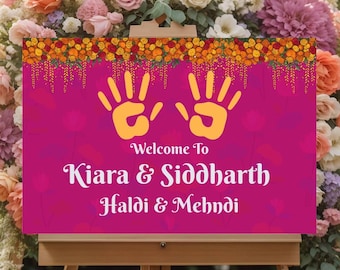 Välkomstskylt för Haldi-ceremoni: Indisk bröllopsdekoration (digital nedladdning, porträttstorlek 24x36)