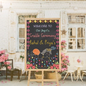 Baby cradle ceremony chalkboard sign, Naming ceremony for indian baby welcome sign, Barasala ceremony printable sign for instant download