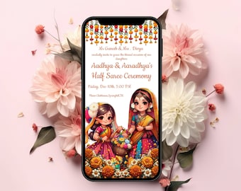 Digital Half Saree Invitation: Sisters Langa Voni Ceremony (Mobile)