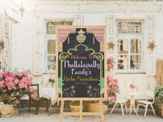 Gruhapravesam Invite, Chalkboard,south Indian Housewarming Welcome